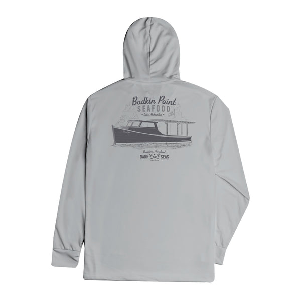 CRAB STAND HOODED UV LS T-SHIRT PEARL GREY